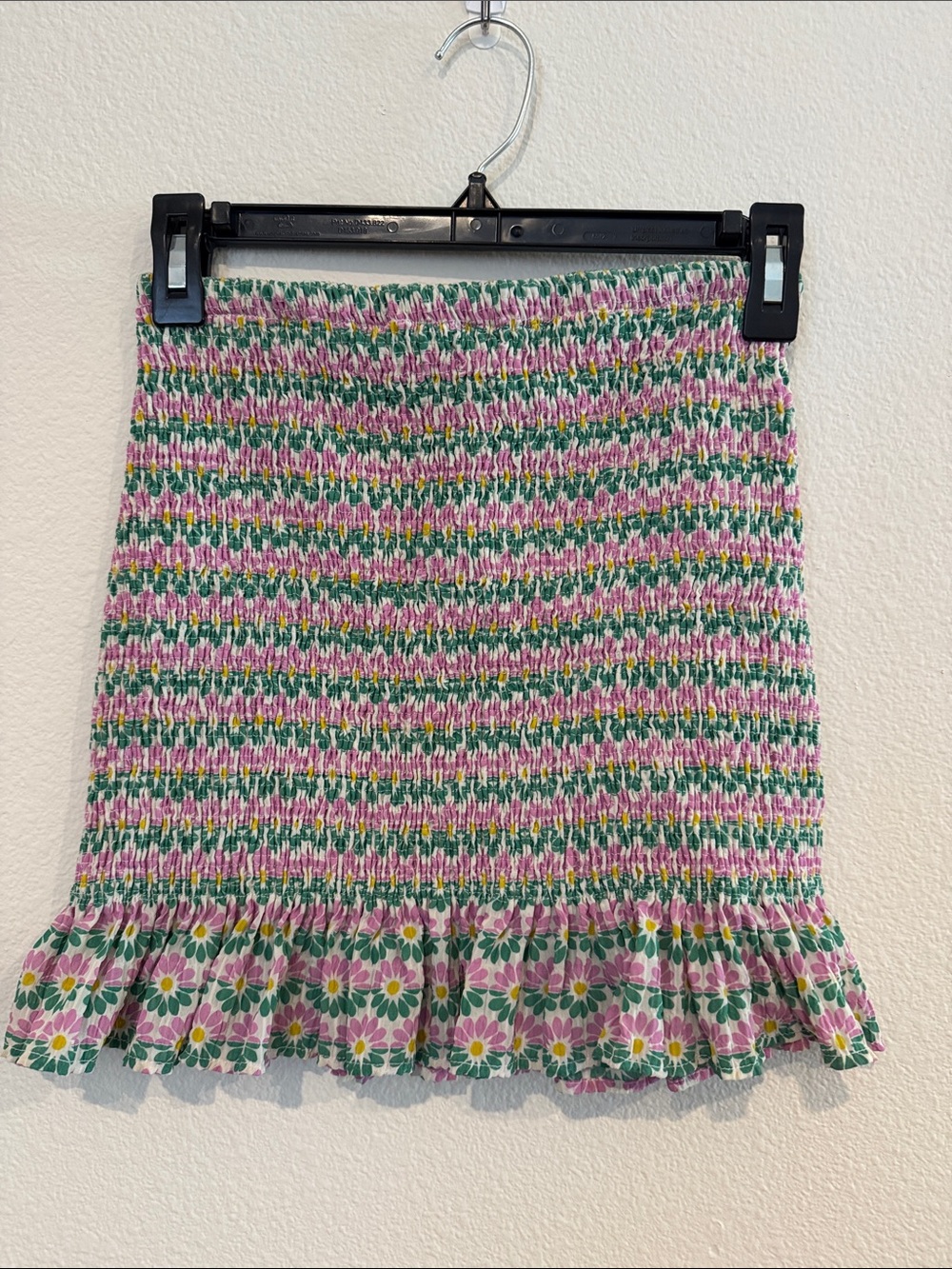 Zara Pink & Green Smocked Floral Ruffle Mini Skirt